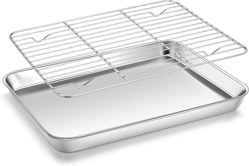 Quarter Sheet with Rack (1 Pan + 1 Rack), 9×13 Stainless Steel Baking Pan with W