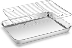 Quarter Sheet with Rack (1 Pan + 1 Rack), 9×13 Stainless Steel Baking Pan with W