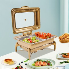 Gold 9QT Roll Top Chafing Dish Buffet Set Stainless Steel with Fuel Holder Home~
