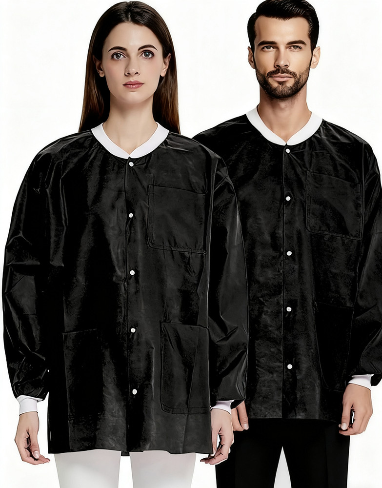 Case of 50 Disposable Lab Jackets, Unisex Hip-Length Lab Coats 45gsm M-2XL