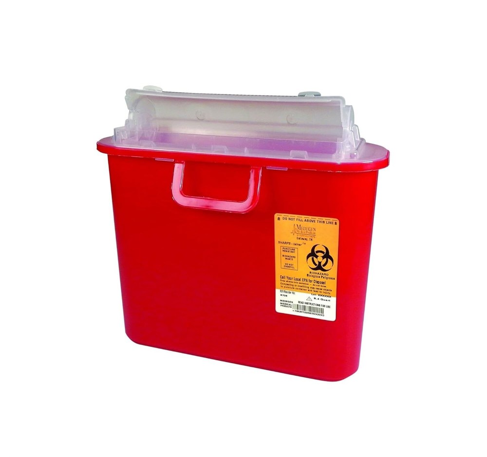 Medegen Sharps Container, Red 10.5″ X 3.5″ X 10.5″, Horizontal Entry, 3 Count