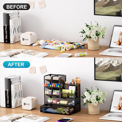 Marbrasse Mesh Pen Holder for Desk, Multi-Functional Pencil Organizer with Drawe