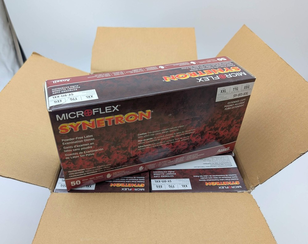 Microflex Synetron Powder Free Latex Exam Gloves XXL Extended Cuff Case of 500