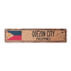 QUEZON CITY PHILIPPINES Vintage Street Sign Filipino flag city country rustic