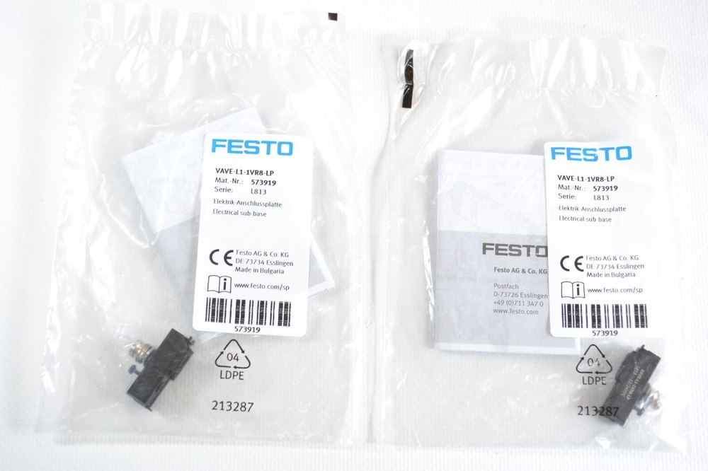 Festo VAVE-L1-1VR8-LP (573919) Electrical Connection Plate x 2 pcs. NEW!