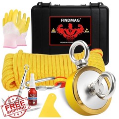 FINDMAG Magnet Fishing Kit 2.95 inch 1000lb Golden Double Hole