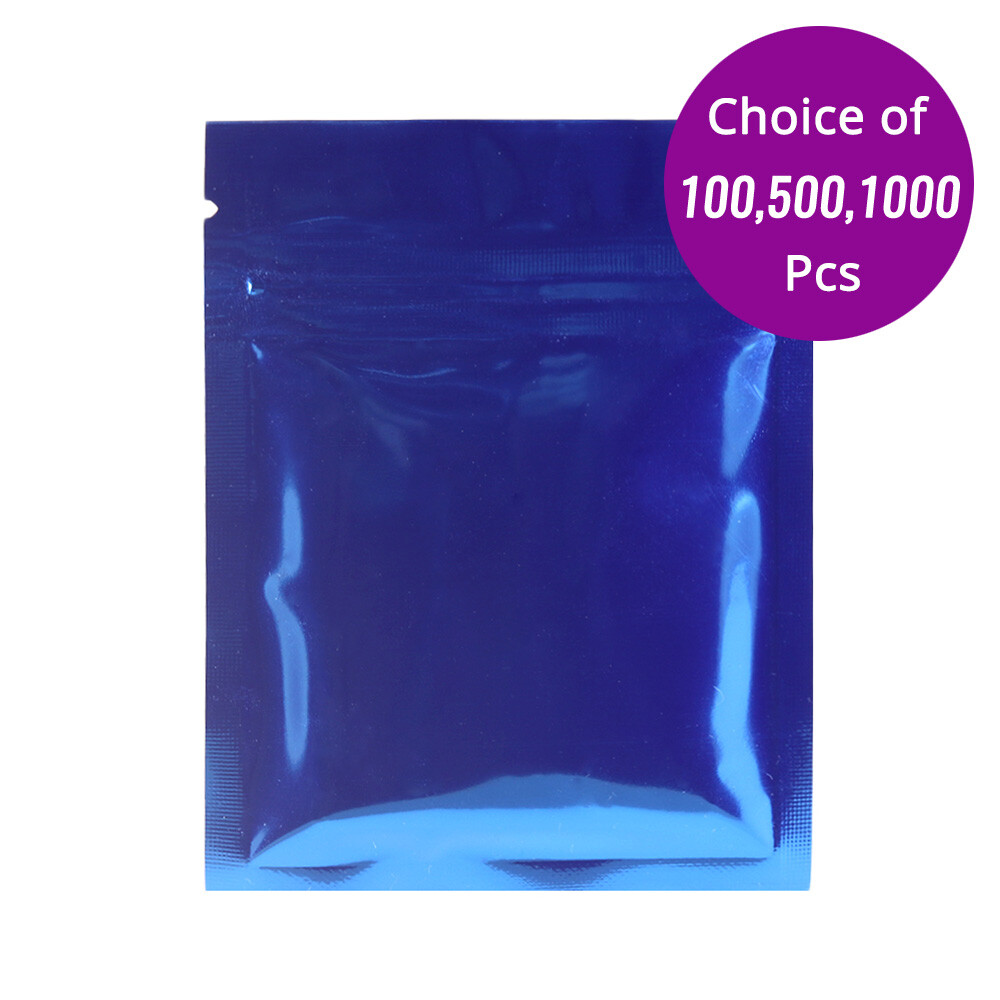 3x4in Both Sided Blue Glossy Foil Mylar Zip Lock Pouch Bag w/ Heat Seal Machine
