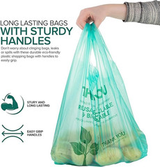 100 Biodegradable Bags Compostable Grocery Shopping Handles Thank You