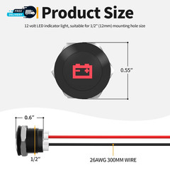 12V LED Indicator Light Small Indicator Light Waterproof 1/2″ Panel Cutout