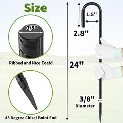 24 Inches J Hook Rebar Stakes (16-Pack), Extra Long Garden Stakes with Chisel Po