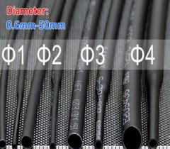0.6mm~50mm 2:1 Black Heat Shrink Shrinkable Heatshrink Tube Tubing Wire Sleeving