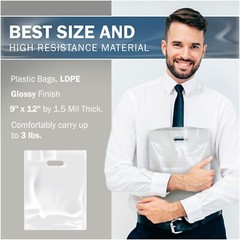 White Merchandise Plastic Shopping Bags – 100 Pack 9″ x 12″ with 1.5 mil Thick