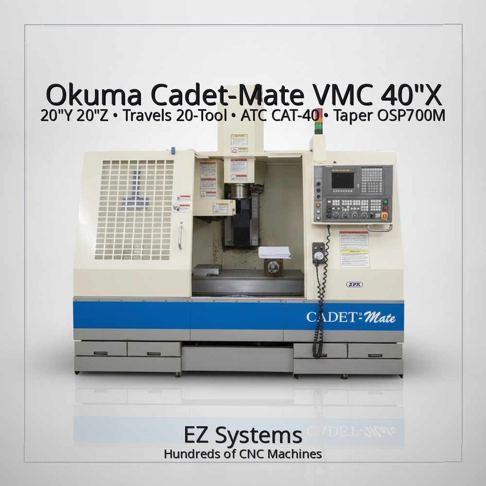 Okuma Cadet-Mate VMC 40″X 20″Y 20″Z Travels 20-Tool ATC CAT-40 Taper OSP700M