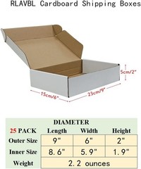 9x6x2 Inches Shipping Boxes Set of 25 White Small Corrugated Cardboard Box