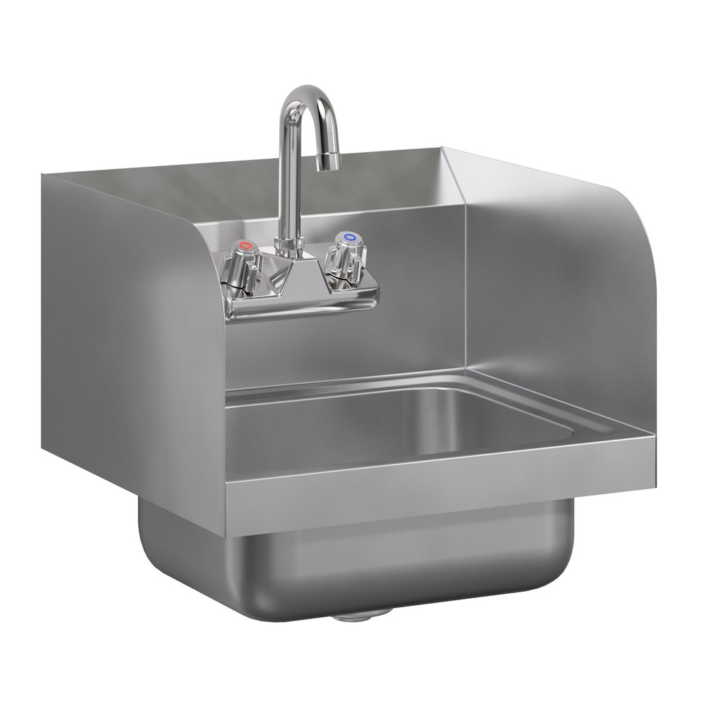 Stainless Steel Hand Sink 15 in x 15 in with Side Splashes and Gooseneck Faucet