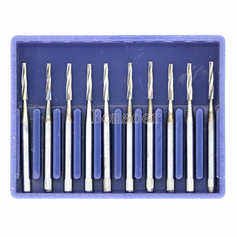10Pcs Dental Lab Carbide Burs Drills Tapered Fissure High Speed Bur FG169L#