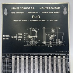 Usines Tornos R10 Speed Threading Chart Plate T347 Moutier Suisse Screw Machine