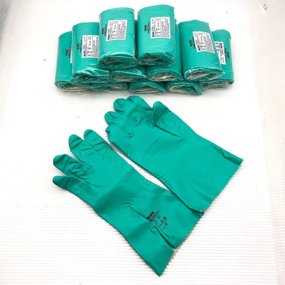 12 Pair Chemical Resistant Gloves 14″ XL Cotton Lined Mapa Stansolv AK-22 381