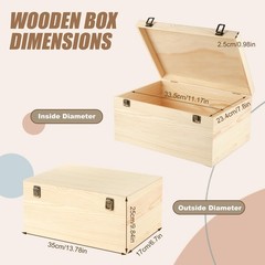 DAJAVE Unfinished Wooden Box 13.8×9.8×6.7Inch 13.8×9.8×6.7 inches,