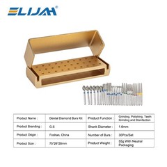 30PcS Dental Diamond Burs Drill+Disinfection Bur Block HighSpeed Handpiece IN US