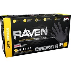 SAS 66519 Raven Exam Grade Nitrile Disposable Gloves, 7 mil, XL, 100 Pack