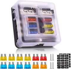 6 Way 12V Fuse Box 12Volt Blade Fuse Block, 6 Circuit W/Negative Bus Waterproof