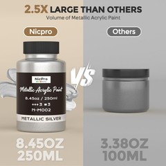 Metallic Silver Acrylic Paint, 8.45oz/250ml Silver Leaf Paint, Non Toxic Fading