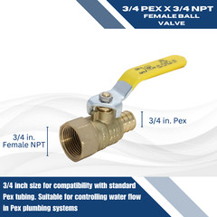 10 Pieces 3/4″ Pex Female Ball Valve, Pex B Crimp, Lead Free Brass, Full Port