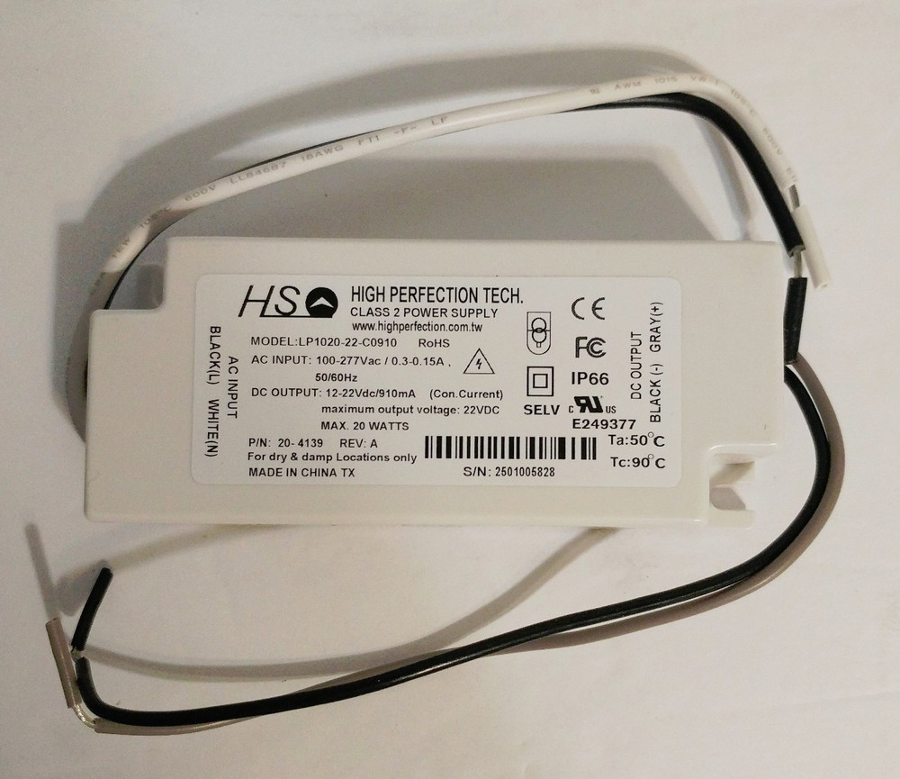 High Perfection LP1020-22-C0910 LED Power Supply 100-277 VAC 12-22 VDC .3-. 15A