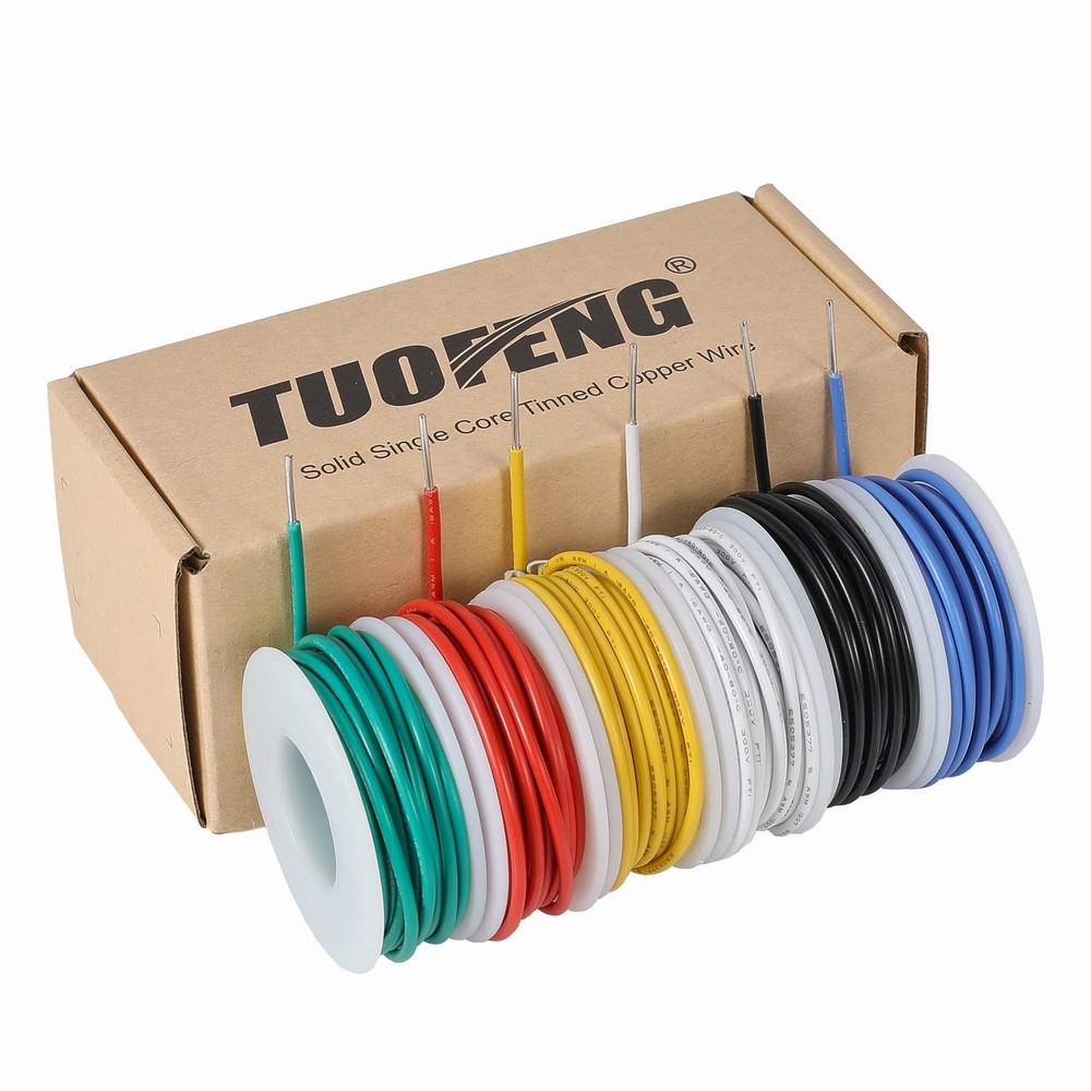 16 16 AWG Solid Core 6 Colors 13.2 ft, red,black,green,yellow,blue,white