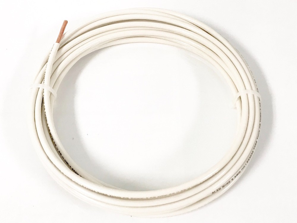 75′ FEET THHN THWN-2 8 AWG GAUGE WHITE STRANDED COPPER BUILDING WIRE VW-1