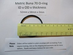 52mm ID x 58mm OD x 3mm thick O-ring. Buna-70. Quan 1.