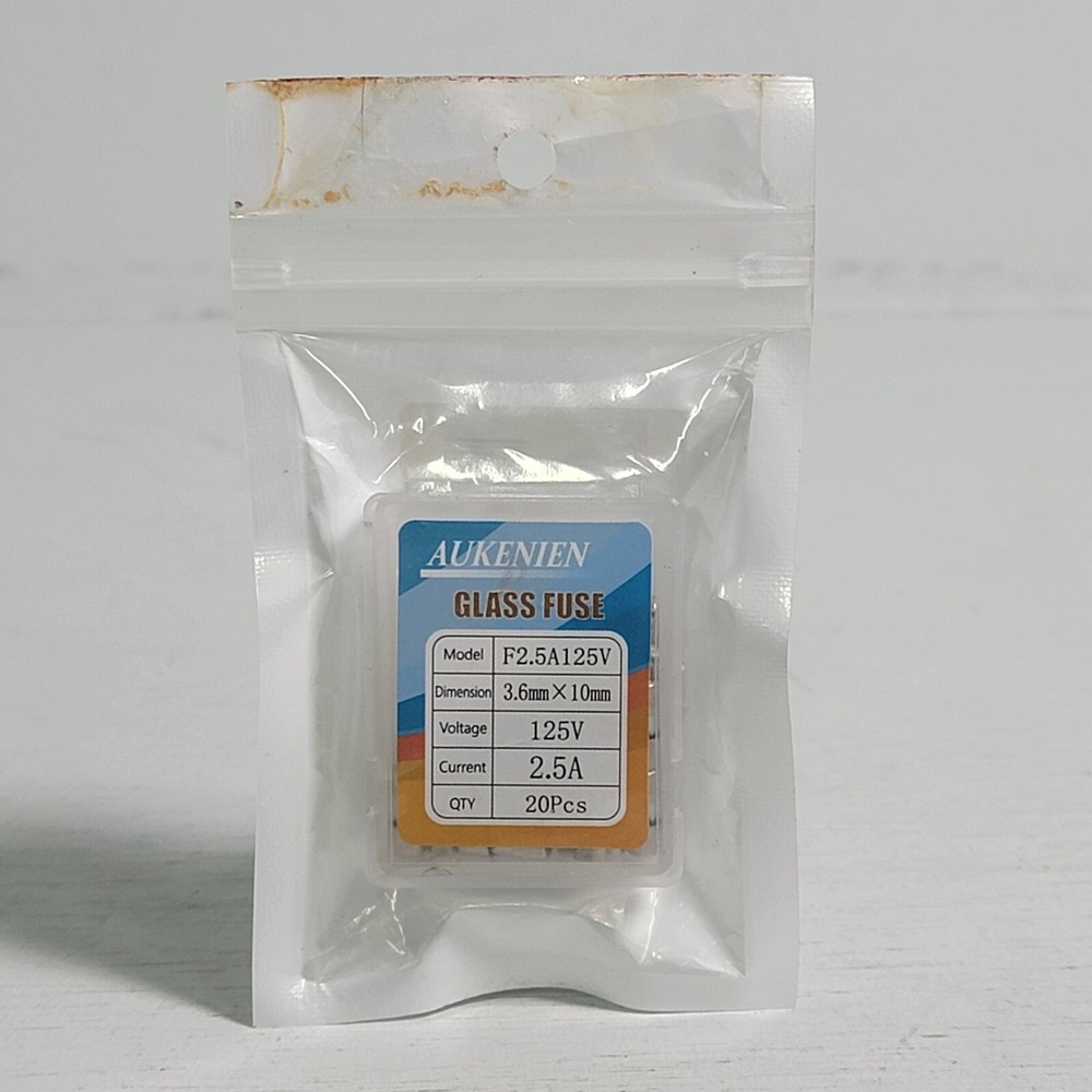 Aukenien Glass Fuse 2.5A 125V 3.6mm x 10mm Case of 20 Glass Fuse Model F2.5A125V