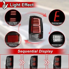 LED Tail Lights for Truck 1500 2009-2018 Matte Black Clear Lens