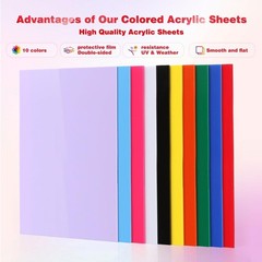 Colorful 8x12in Acrylic Sheets – 10 Assorted Colors for Creative Laser Crafting