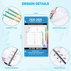 2026-2029 Monthly Planner Refills: 36 Months A6 Planner Inserts for 6-Ring Binde
