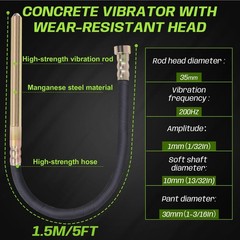 850W Cordless Concrete Vibrator With Battery with 5ft Φ35mm Shaft Rod 6000 RPM