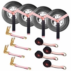 USA 4 Pack 2″ x 10′ Side Mount Wheel Net Tie Down Kit w/Wire J Hook Auto Hauler