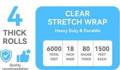 Shrink Wrap Pallet Wrap 18″ x 1500FT 80 Gauge Hand Stretch Plastic Film (4 Roll)