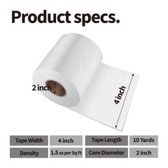BXHYNOI Fiberglass Mat Roll 4″ x 10 Yards, 1.5 oz Wide X 10Yds, white