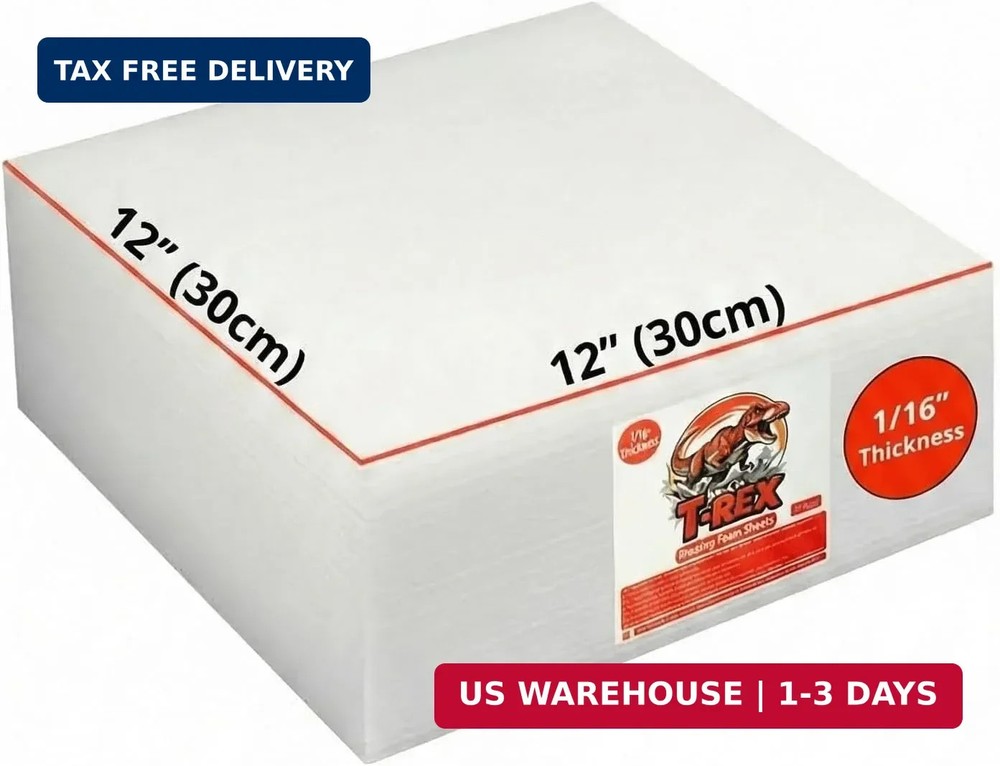 100 Pack Foam Sheets 12″x12″ 1/16″ Thick – Premium Foam Wrap Cushioning Packing