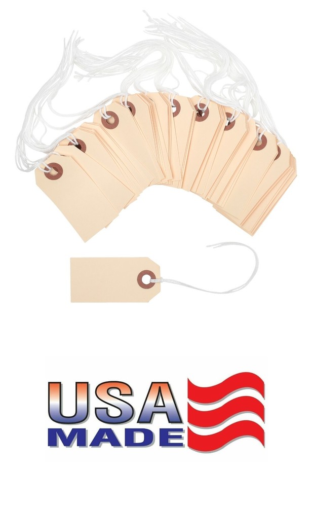 100 Small Manilla Cardstock Price Tags 2 3/4″ x 1 3/8″ Pre-strung with String