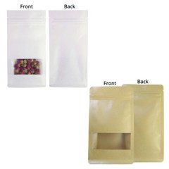 White Kraft Paper & Kraft Paper Stand Up Zip Seal Gusset Side Bag w/ Window SM07