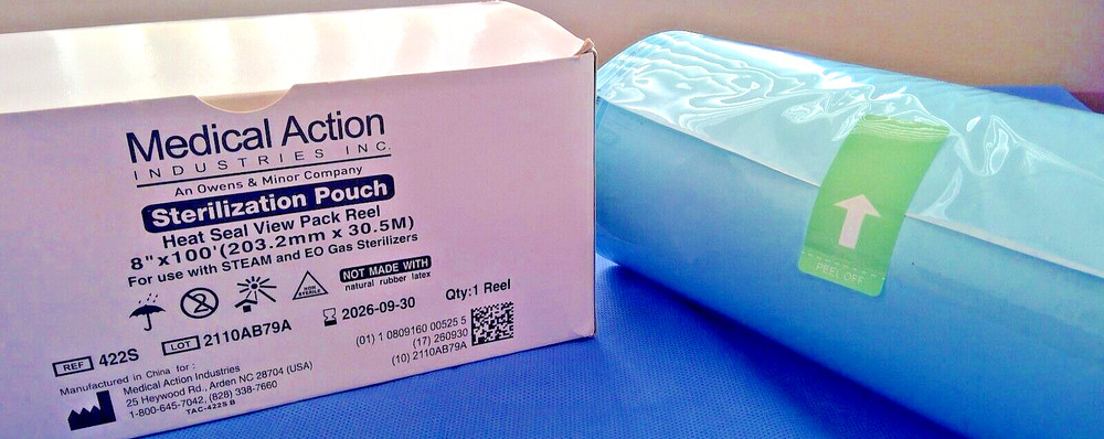 Medical Action Ind. Sterilization Pouch, #422S, 8″ x 100′ Roll, For Steam and EO