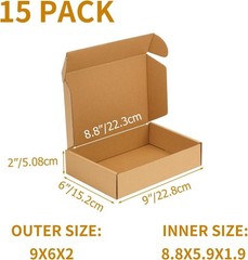 9x6x2 Inch Shipping Boxes 15 Pack Brown, Tab Lock Tuck Top Mailer Boxes for P…