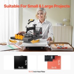 Heat Press Machine 2-In-1 15x15in Sublimation Print Transfer DIY T-shirt Cap