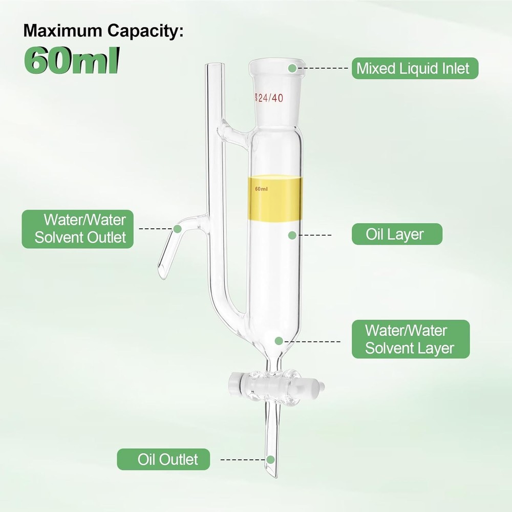 60ml 24/40 Oil Water Receiver Separator Essential oil distillation kit w/ Stand