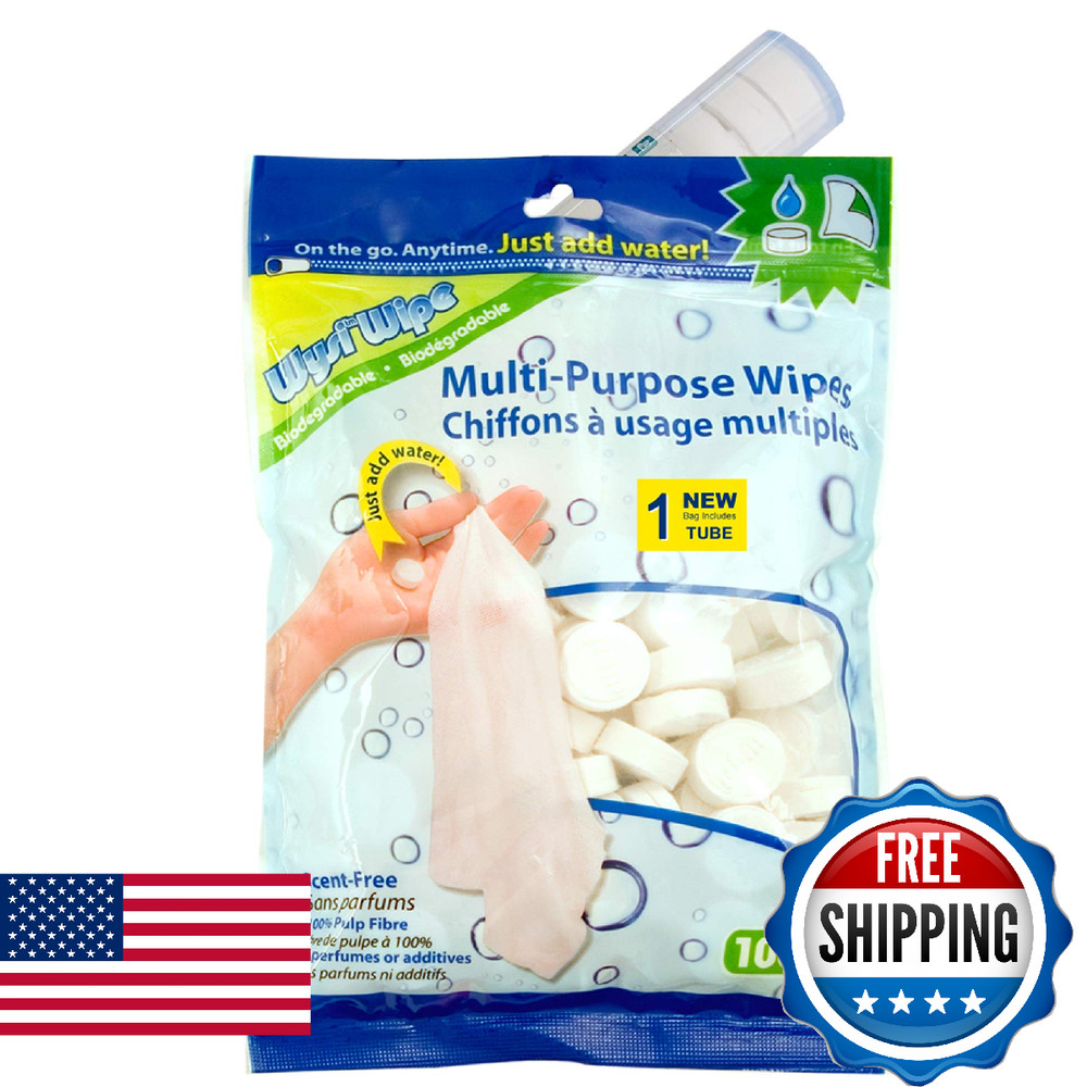 WYSI Multi-Purpose Wipes – 100 Tablets & Travel Tube – Biodegradable, Scent-Free