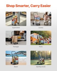 Uimoso Shopping Cart Folding Grocery Utility Cart with Swivel Wheels 90 LBS