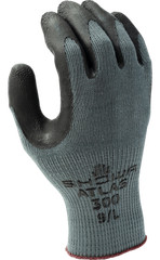 Atlas 300B BLACK RUBBER PALM COATED GENERAL PURPOSE PROTECTIVE WORK GLOVES SM-XL
